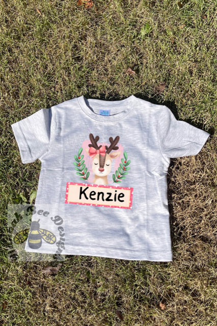 Girls Name Christmas Reindeer Tee