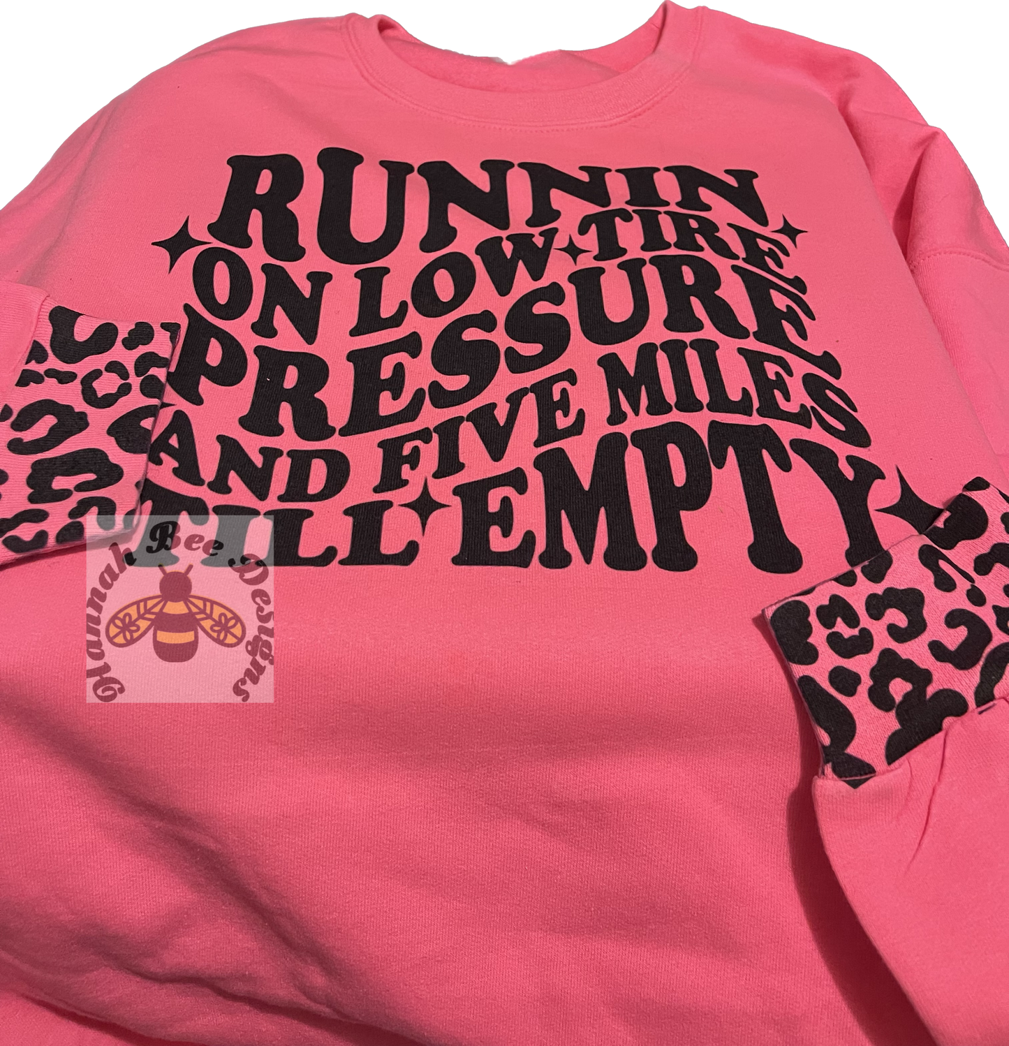 Running on Empty Crewneck with cheetah Sleeves
