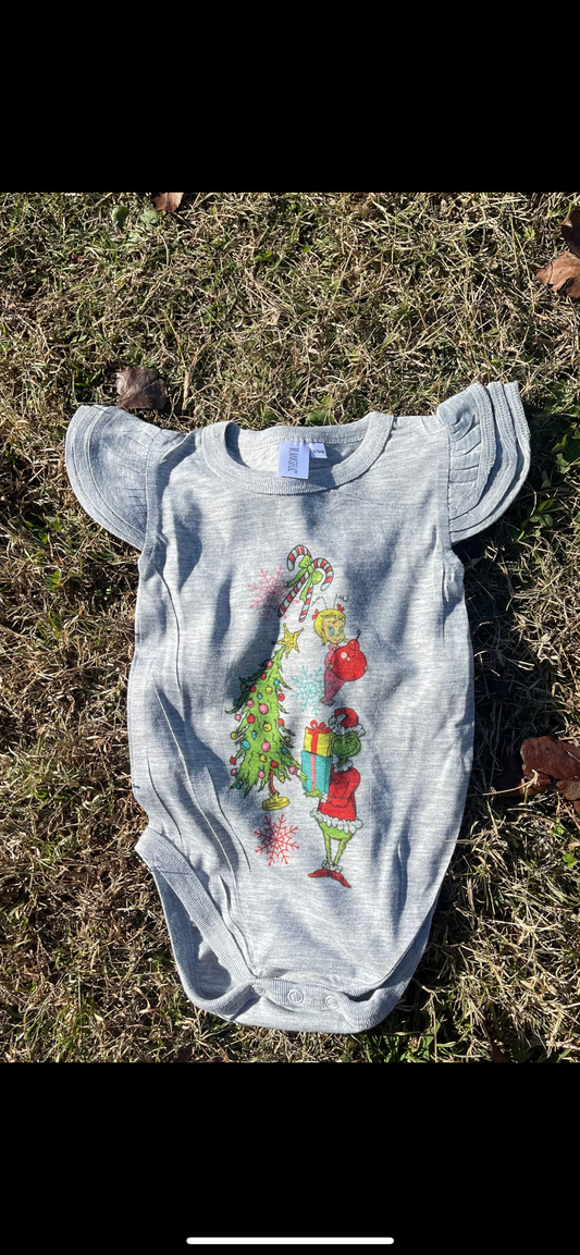 RTS Green Guy and Cindy Flutter Sleeve Onesie