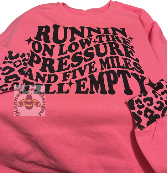 Running on Empty Crewneck with cheetah Sleeves